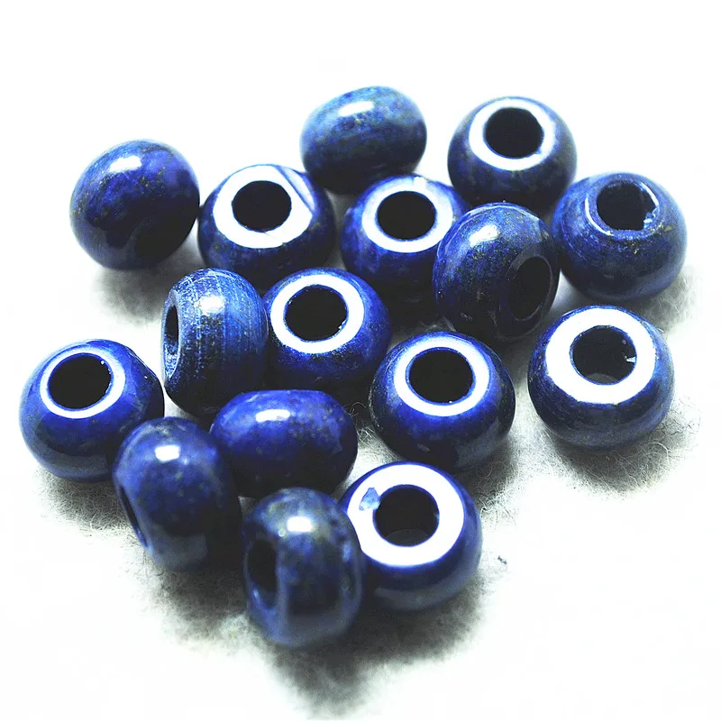 10PCS New Natural Lapis Luli Stone 8X14MM DIY Jewelry Accessories Big Hole For Women Bracelets Making Findings