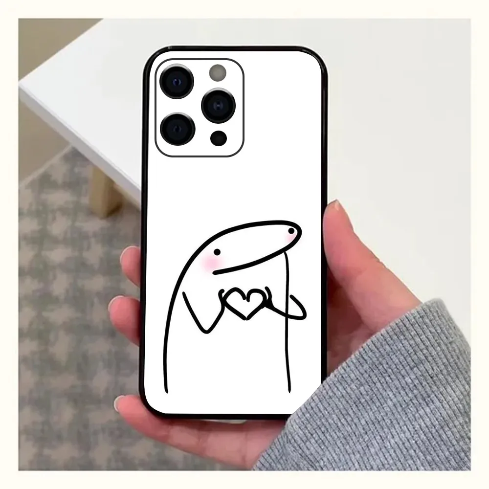 F-Flork Apple iPhone 15,14,13,12,11,Pro,X,XS,Max,XR,Plus,Mini 소프트 블랙 커버용 귀여운 웃긴 밈 전화 케이스