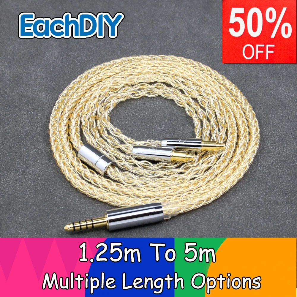 

8 Core 99% 7n Pure Silver 24k Gold Plated Earphone Cable For Audio Technica AWKT AWAS ATH-AP2000Ti ATH-WP900 L5000 LN008416