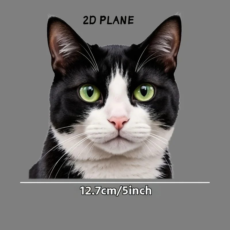 1pcs Car Vinyl Decal - Black & White Cat Close-Up with Bright Green Eyes, Black Mask Face Design, High-Contrast Smooth Fur