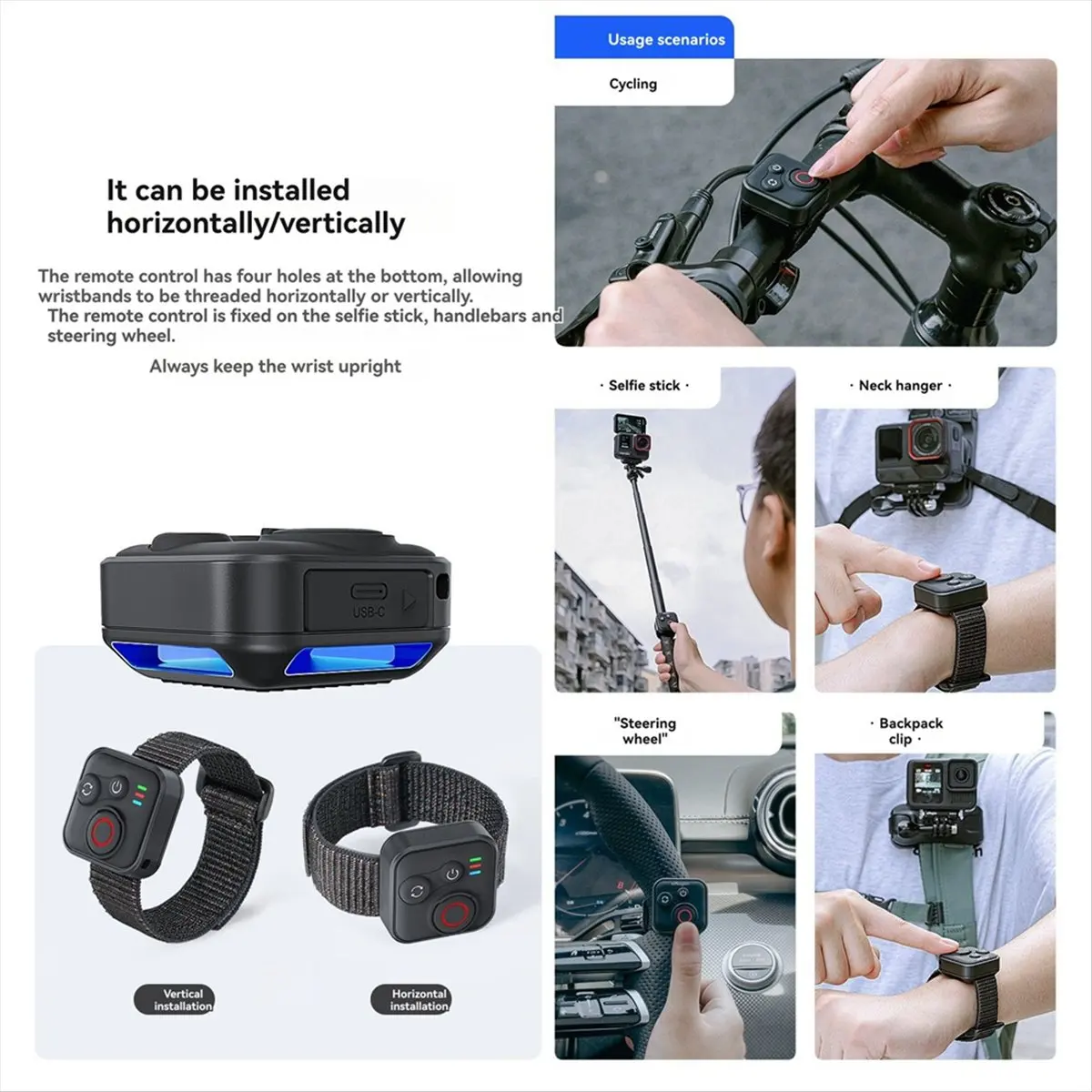 

Беспроводной пульт дистанционного управления Bluetooth с ремешком на запястье для экшн-камеры серии X5/X4/Pro 13-8