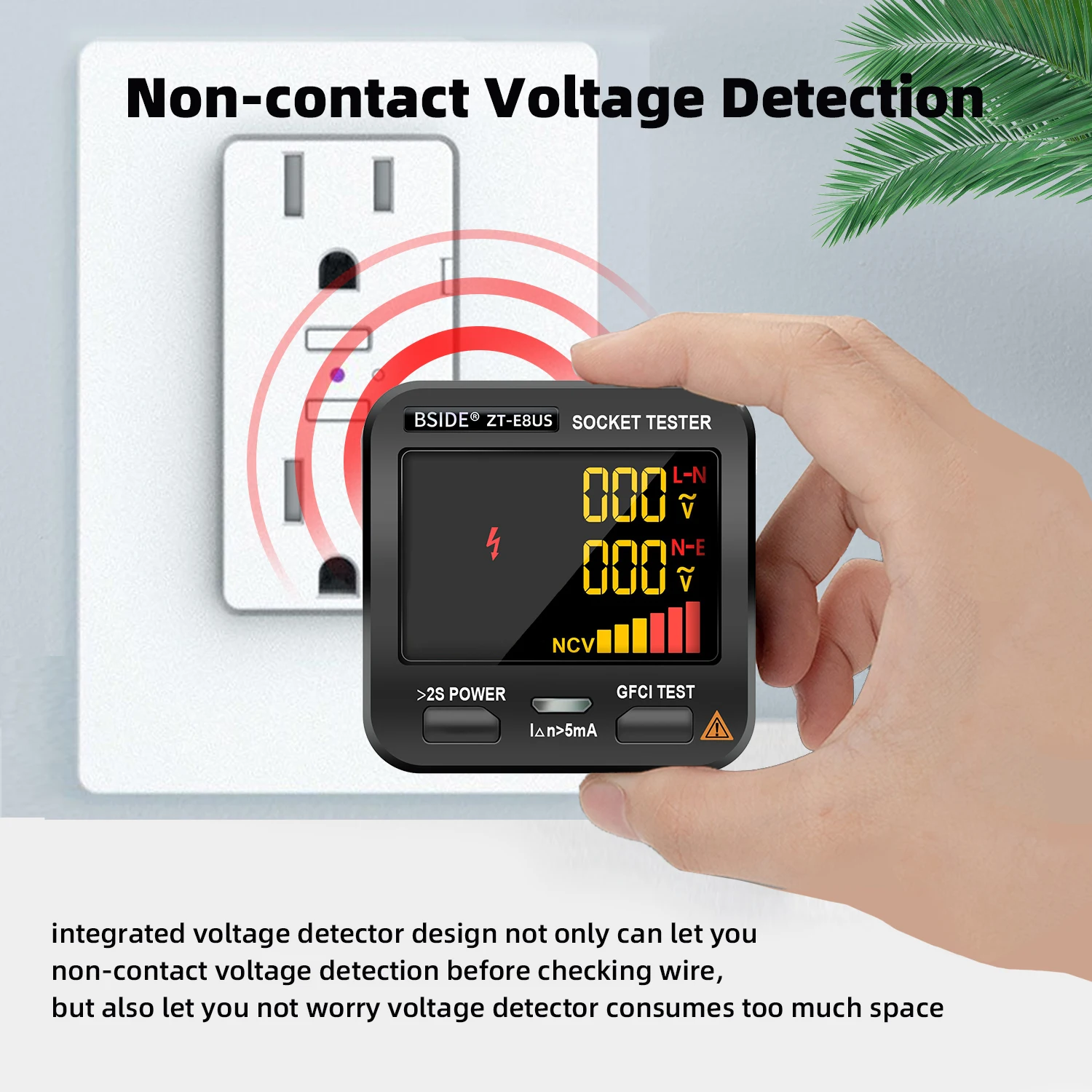 BSIDE Socket Tester Smart Socket Voltage Checker RCD GFCI Test NCV Live Neutral Test EU USA UK Plug Table