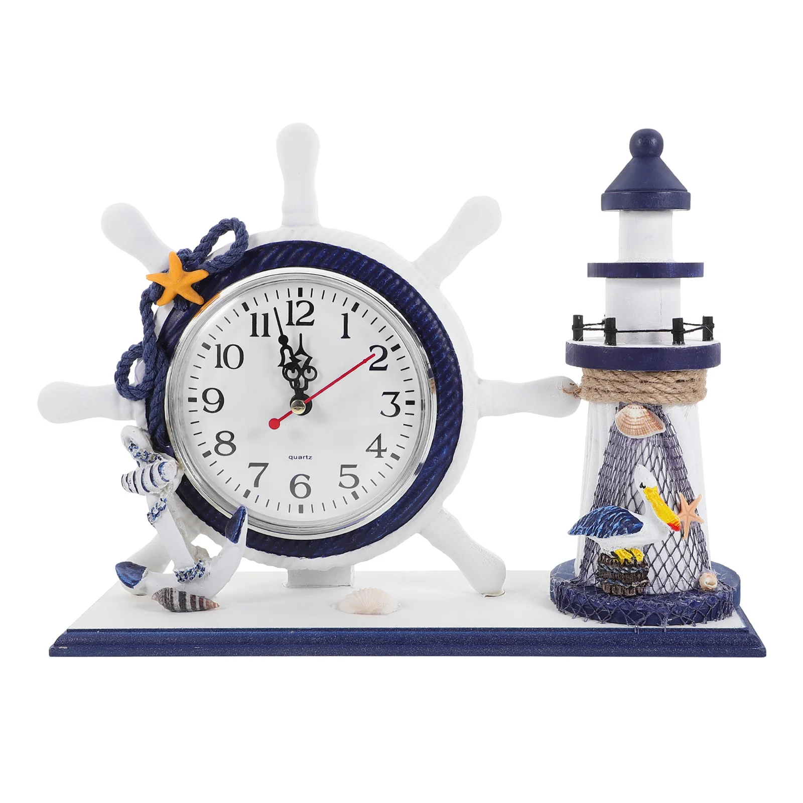 

1pc Mediterranean Style Clock Lighthouse Design Ocean Theme Desktop Ornament Living Room Decor Household Clock Artistic Home