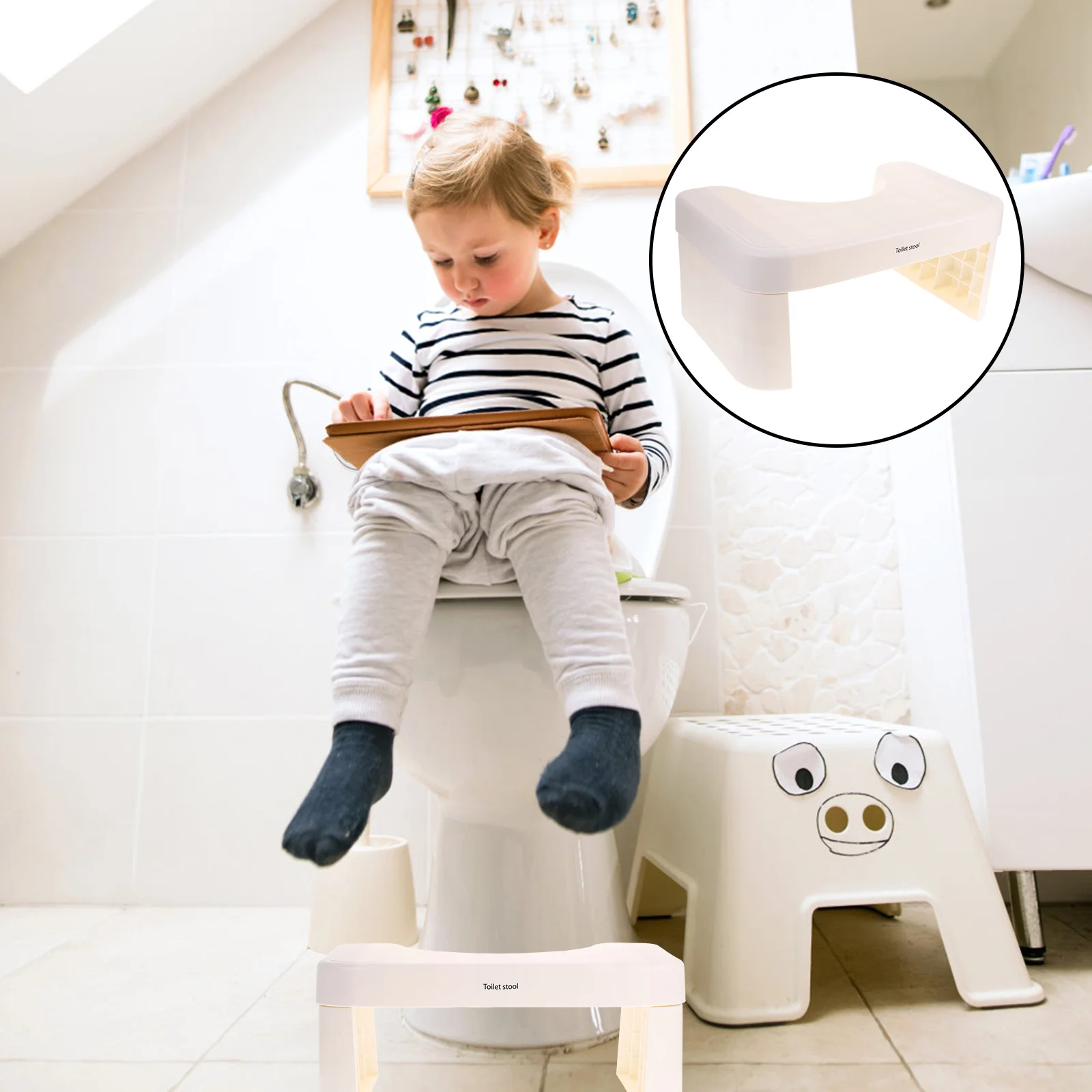 

Kids Non-Slip Toilet Stool Bathroom Footstool Step Stool Home Toilet Heighten Home Footstool Bathroom Supply
