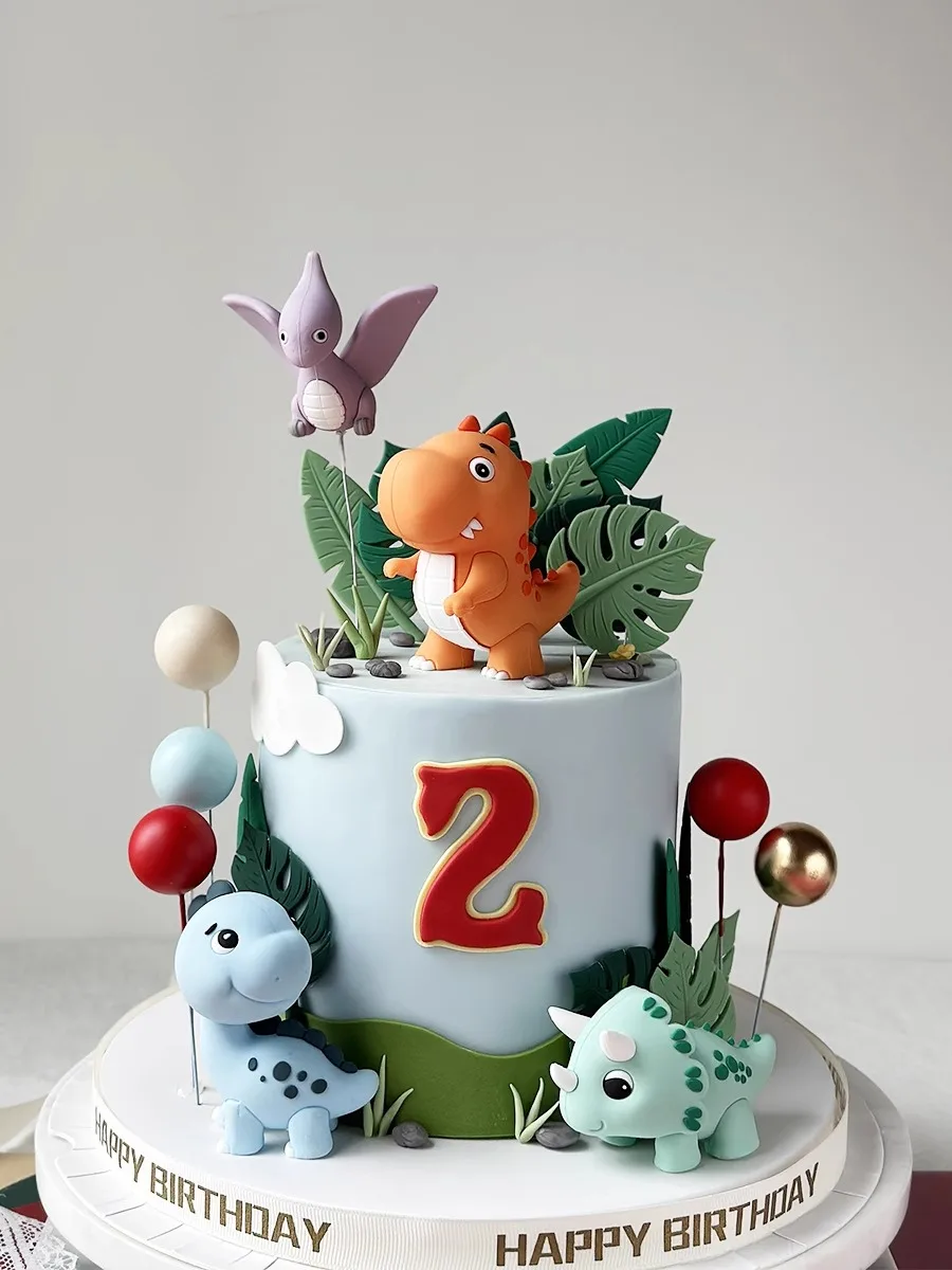 Jurassic Dinosaurier-Kuchenaufsatz, Tyrannosaurus Rex, Triceratops, Flugsaurier für Kinder, alles Gute zum Geburtstag, Party-Dekoration, Babyparty-Dekoration – Detail 1