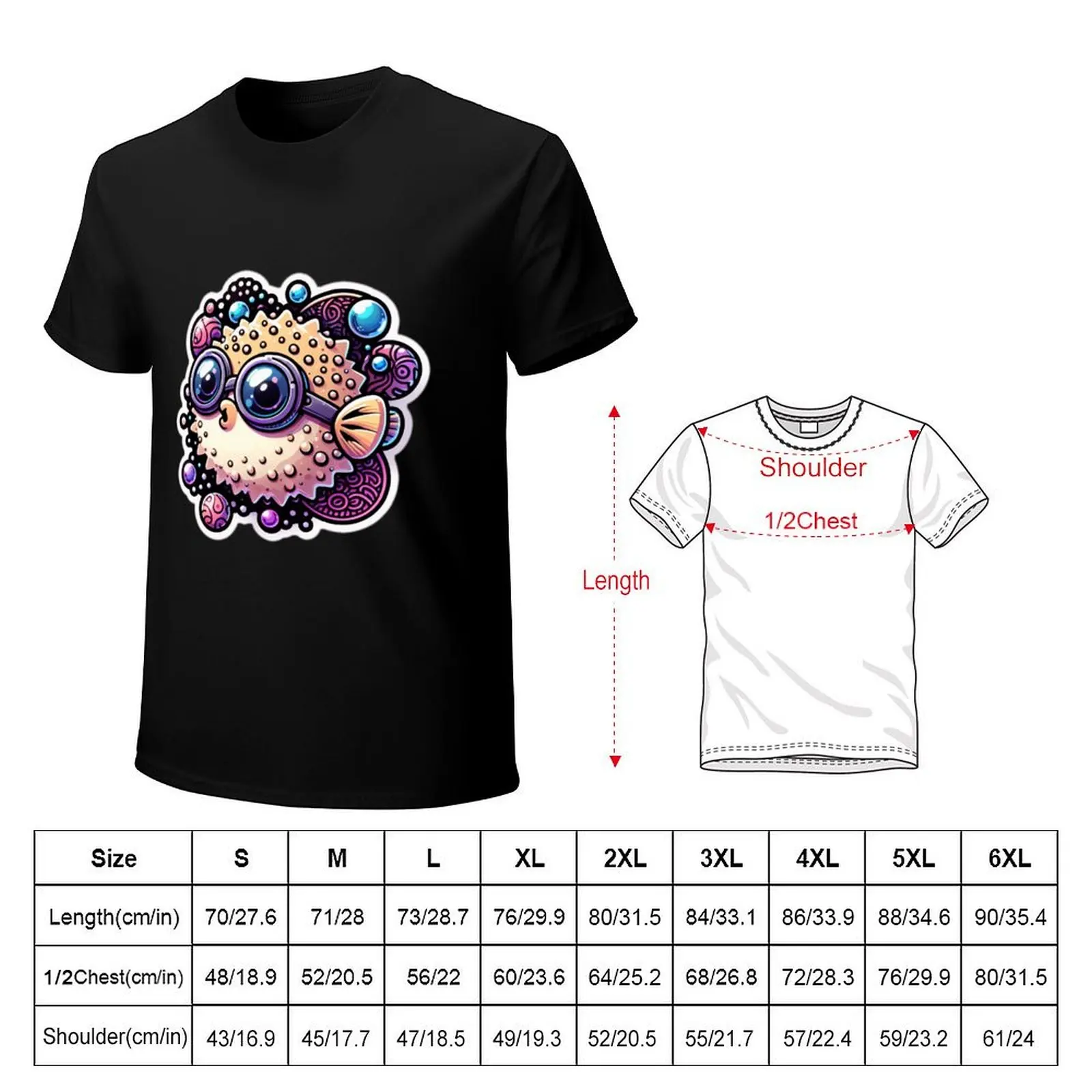 Inflated puffer fish with diving goggles T-Shirt summer top customizeds t shirts for men cotton