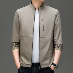 BROWON Brand 2026 New Spring Autumn Casual Men Jacket Vintage Stand Collar Slim Fit Zipper Fly Solid Color Coat for Men