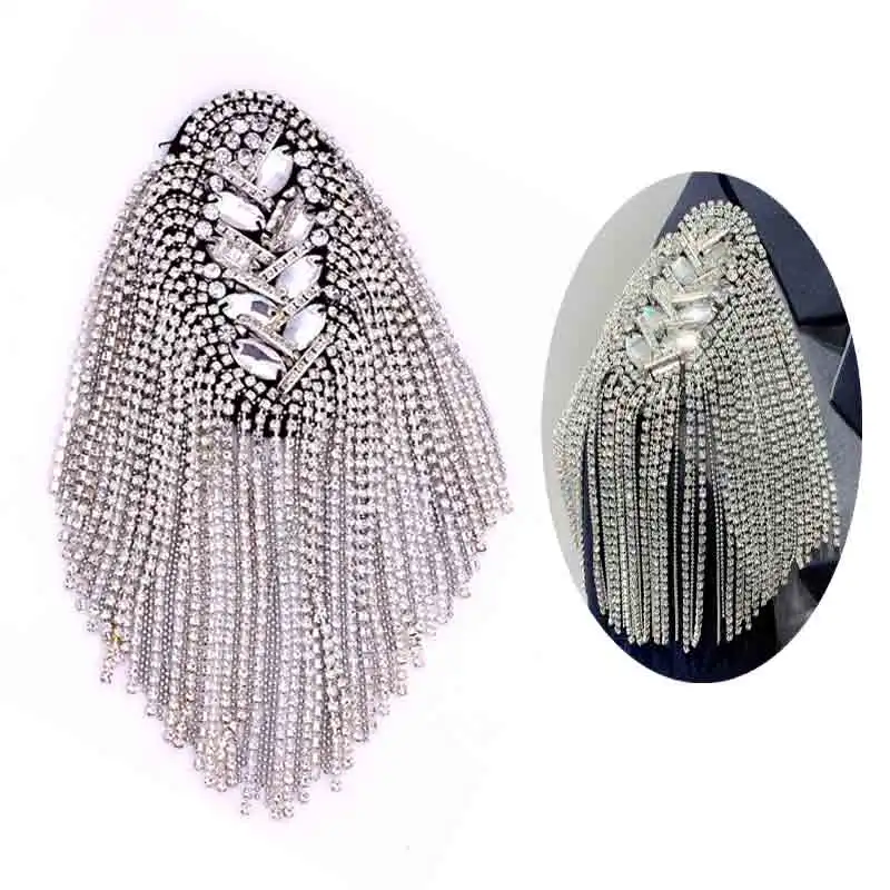 1PCS Fashion Handmade Shoulder Jewelry Tassel Rhinestones Epaulettes Clothing Accessories Brooch Epaulet Shoulder Brooches Gift