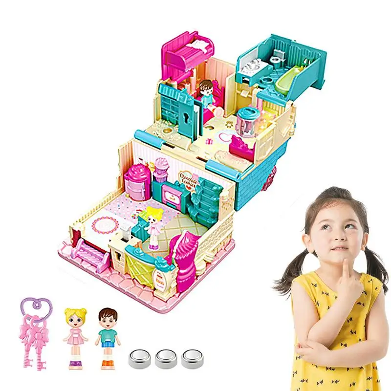 Castle Dollhouse Dollhouse With Lights And Pretend Play Building Playset Toys Dream Doll House Furniture Pink Girl Toys Doll