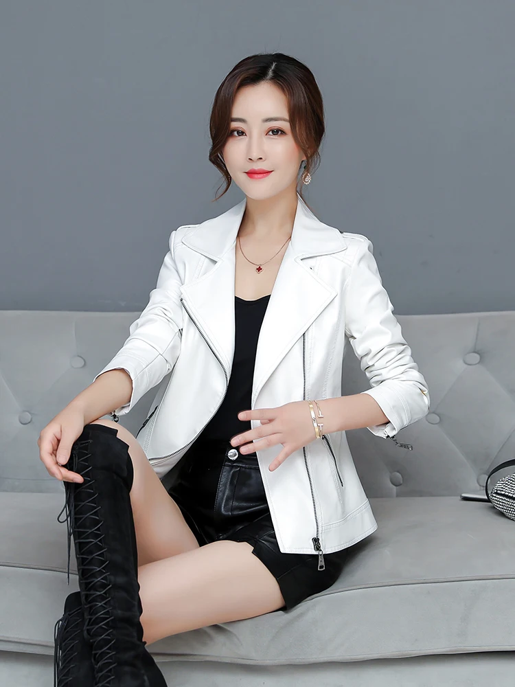 

Faionable ort Women's Leather Jaet 2025 New Arrival Heining Genuine eepskin Coat Slimming Outerwear for Spring Autumn