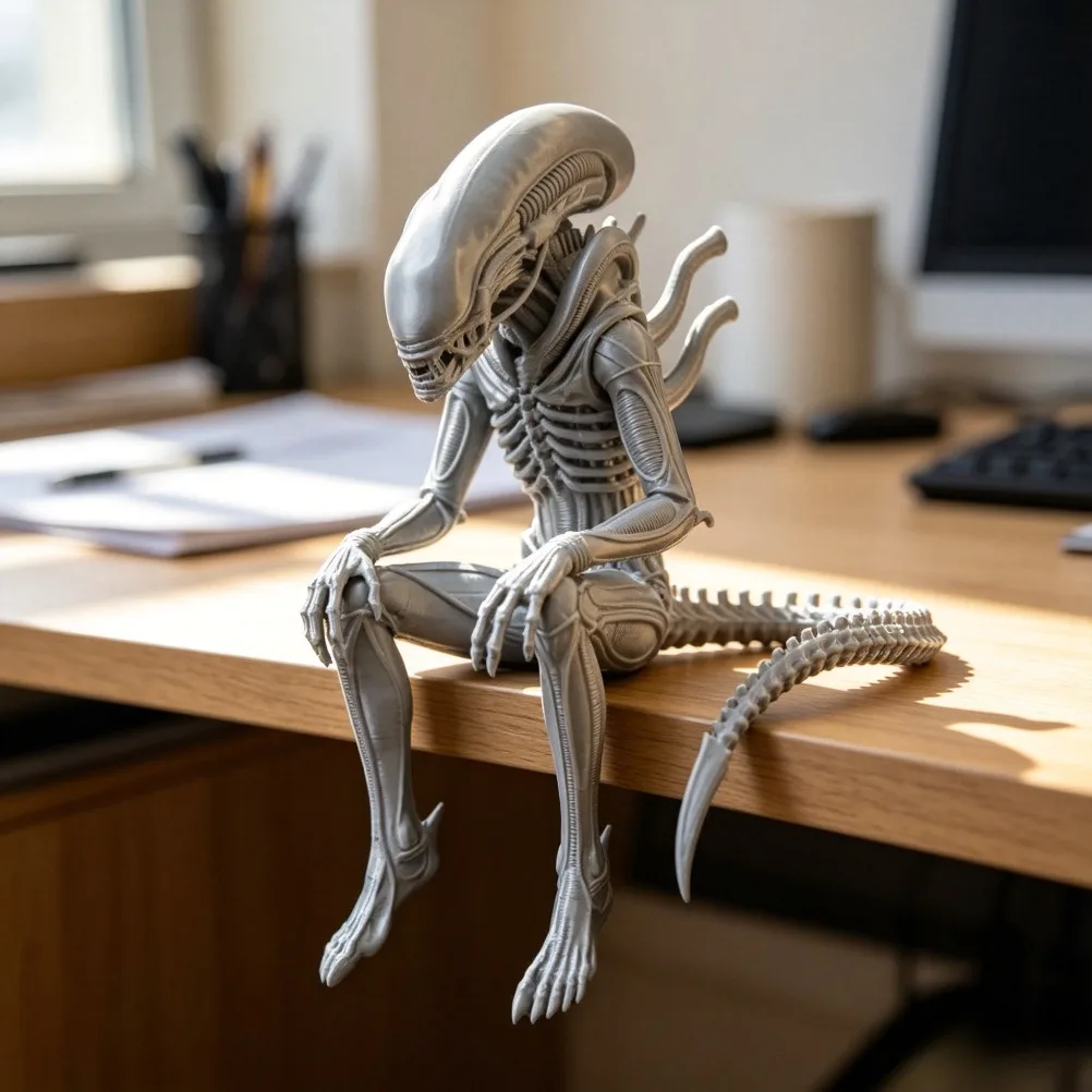3D Printed Alien Monster Sitting Statue Sci-Fi Horror Creature Figurine Gothic Desktop Ornament Unique Collectible Gift