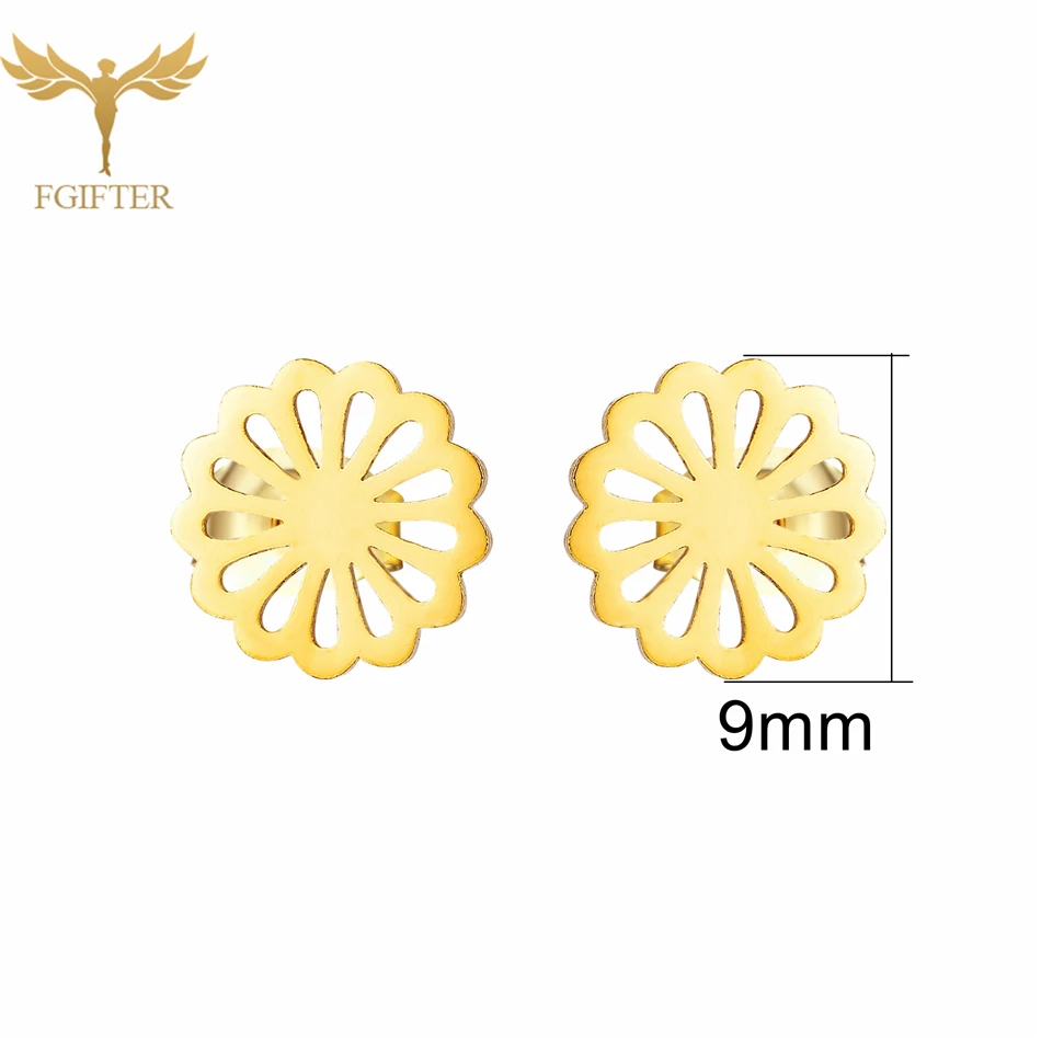 12 Pairs Beautiful Hollow Multi Petal Flower Earrings Set Geometric Pattern Stainless Steel Ear Studs Women Jewelry Wholesale