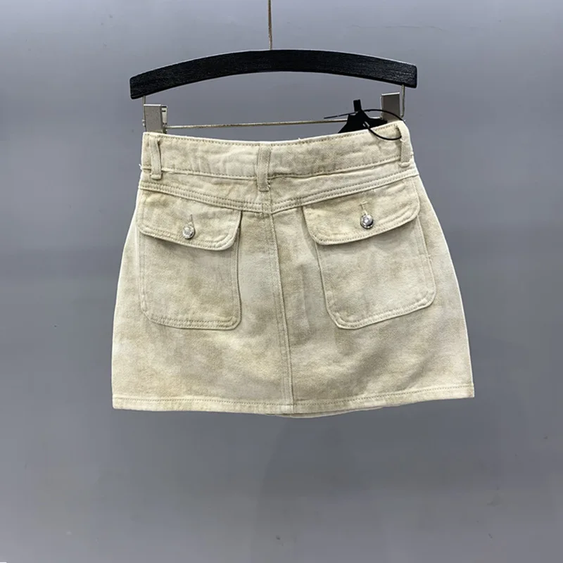 Zhuo-saia curta jeans de cintura alta, novo design, low-dye, uma linha, meia-saia, para o verão, 2020