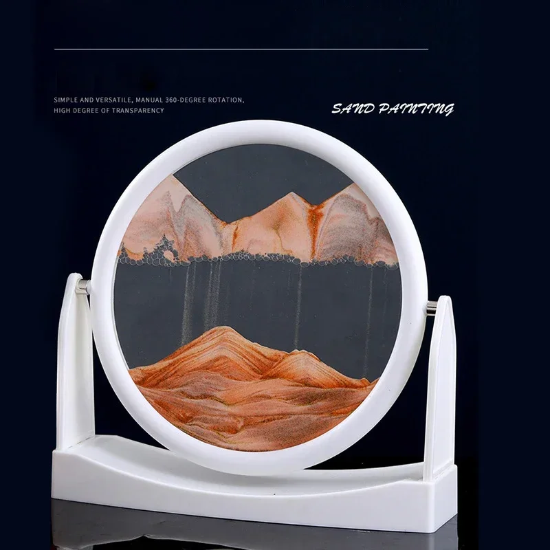 تدوير Sandscape تتحرك الرمال صورة فنية تتدفق الرمال اللوحة ثلاثية الأبعاد الزجاج المستديرة الرمال المتحركة الساعة الرملية مكتب ديكور المنزل هدية