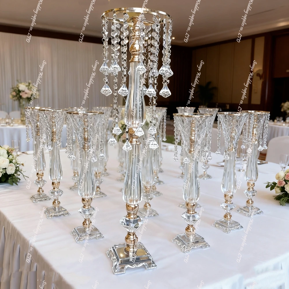 60-110cm)4-12pcs)38 Luxury Tall Silver Gold Flower Stand Pedestal acrylic chandelier floral Stand Wedding Table Centerpiece