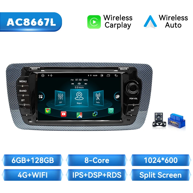 XONRICH Draadloze CarPlay voor Apple Android Auto Autoradio voor Seat Ibiza 6j 2009 2010-2013 GPS Multimedia Stereo touchscreen