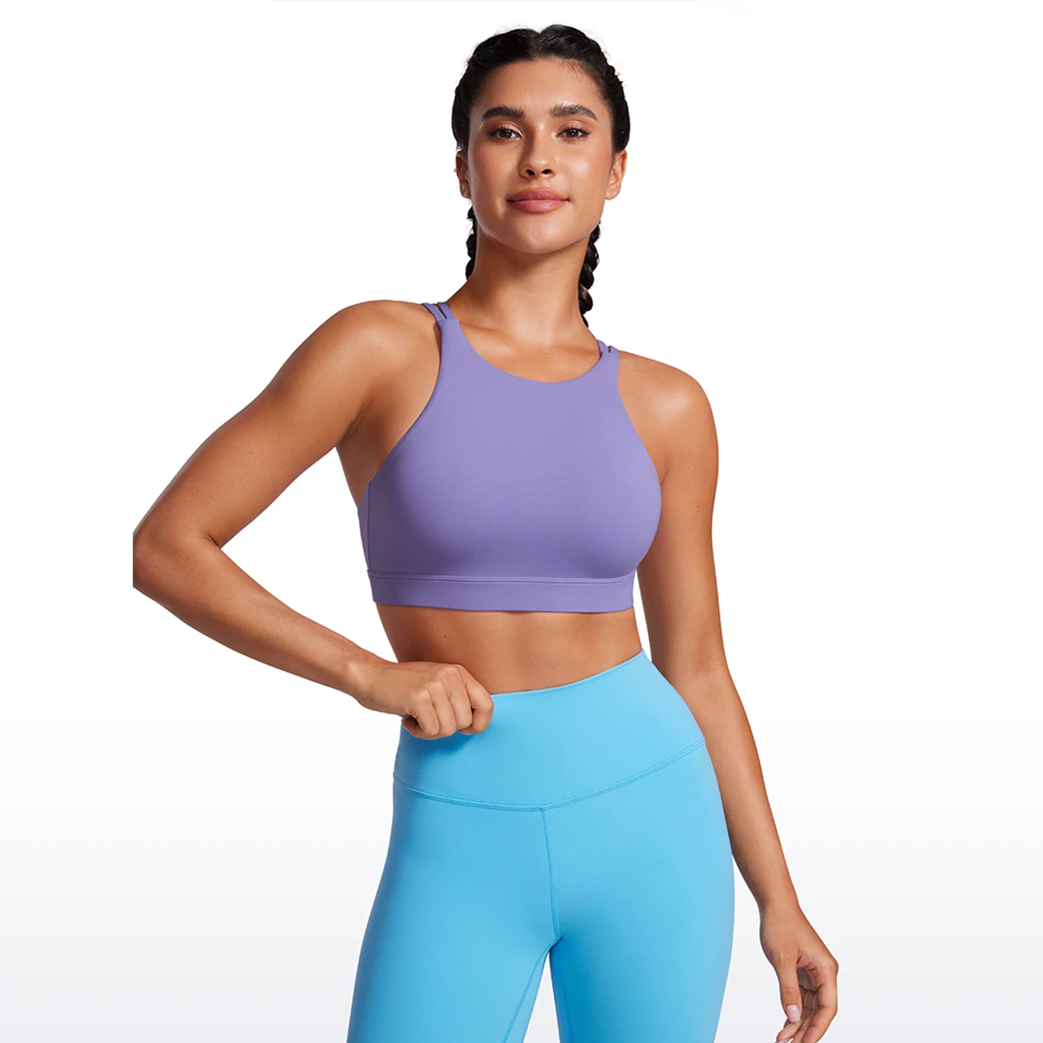 CRZ YOGA Womens Butterluxe High Neck Longline reggiseni sportivi-Criss Cross Wireless Yoga Bra imbottito Workout Crop Top