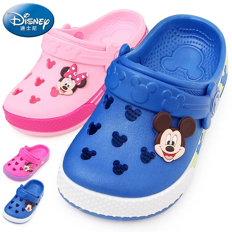 Disney-sandalias con agujeros para niños, zapatillas de playa de Mickey mouse, Verano