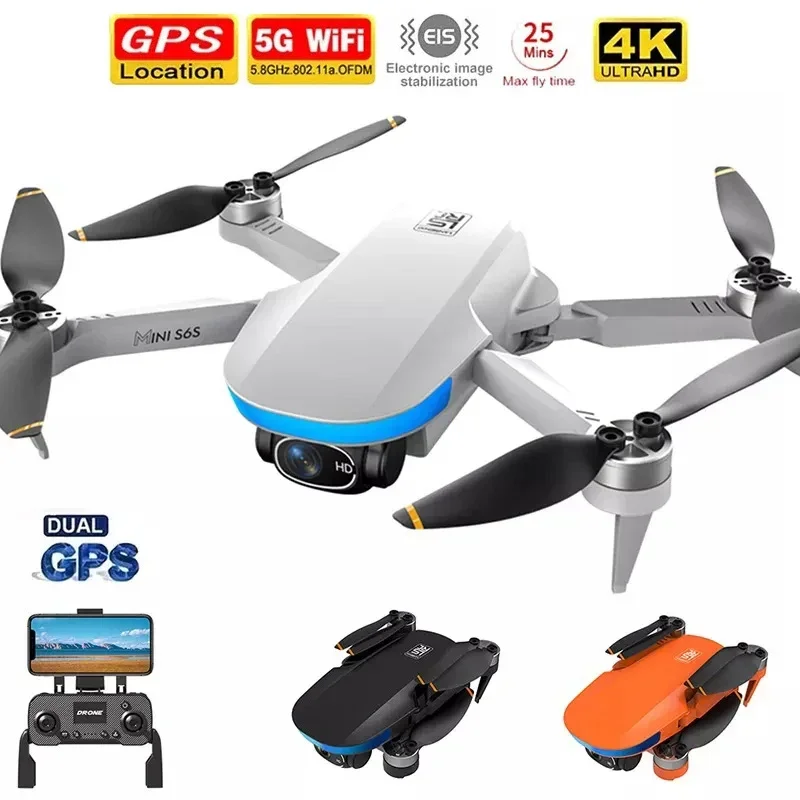 

New S6S Mini Drone GPS 4K Professinal Dual HD EIS Camera Light Flow 5G Brushless Motor Foldable Quadcopter RC Helicopter Toys