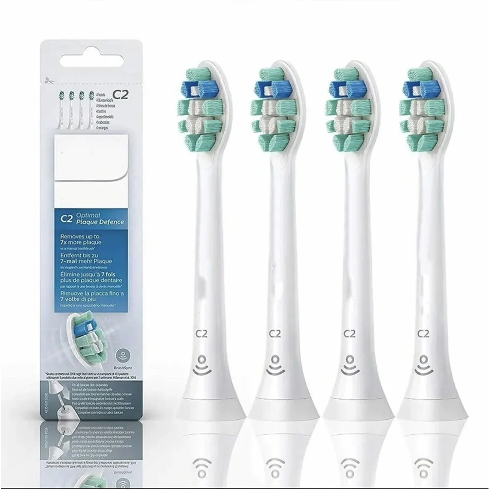 4Pcs White Electric Toothbrush Head Plaque Defence Toothbrush Heads Toothbrush Brush Head for Philips Sonicare C2 Optimal