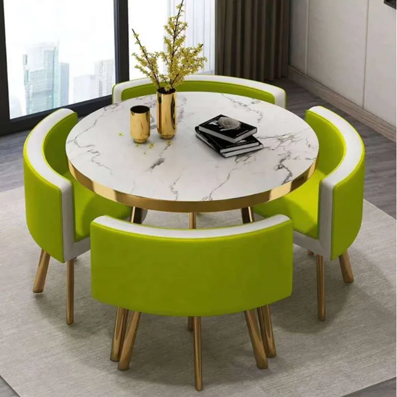 Favorable Space Saving Mini modern dining table set With Mdf Round Coffee Table Metal Legs Balcony Home Furniture