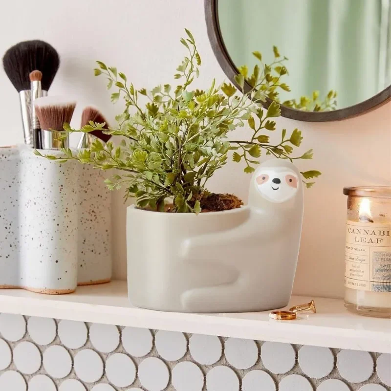 Mini Ceramic Flowerpot Green Plant Succulent Flowerpot Cartoon Sloth Pattern Ceramic Small Flower Pot Ceramic Pot