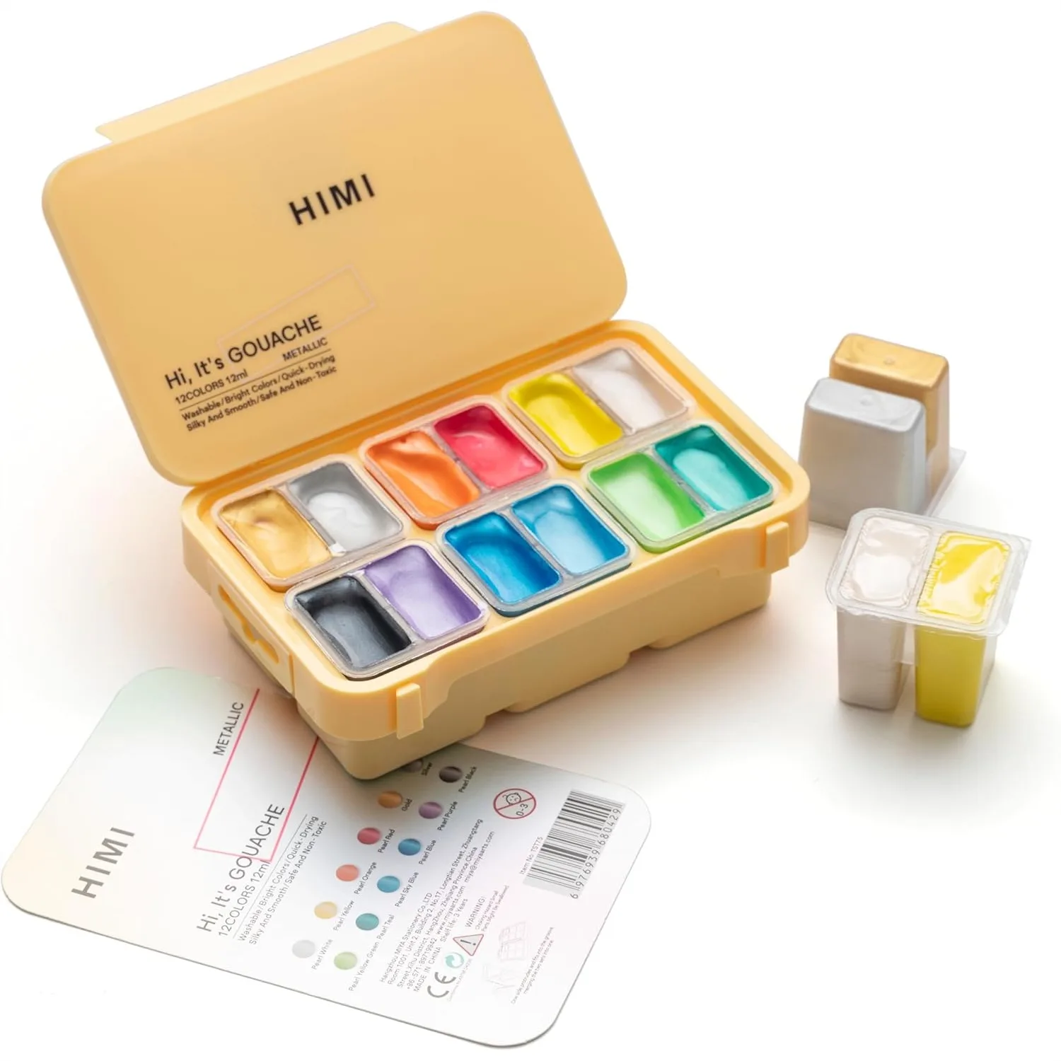 

Metallic Jelly Gouache Paint Set, 12 Colors 12g, Jelly Cup Design, Travel Carry, for Canvas and Paper, Art Supplies for