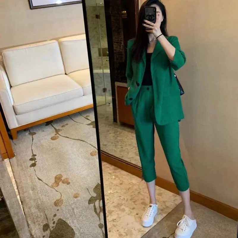 Women\'s 2 Pant Set Capris and Outfits Blazer Casual Two Pieces Sets Pants for Woman Y2k Streetwear Trousers Suits Korean Style D