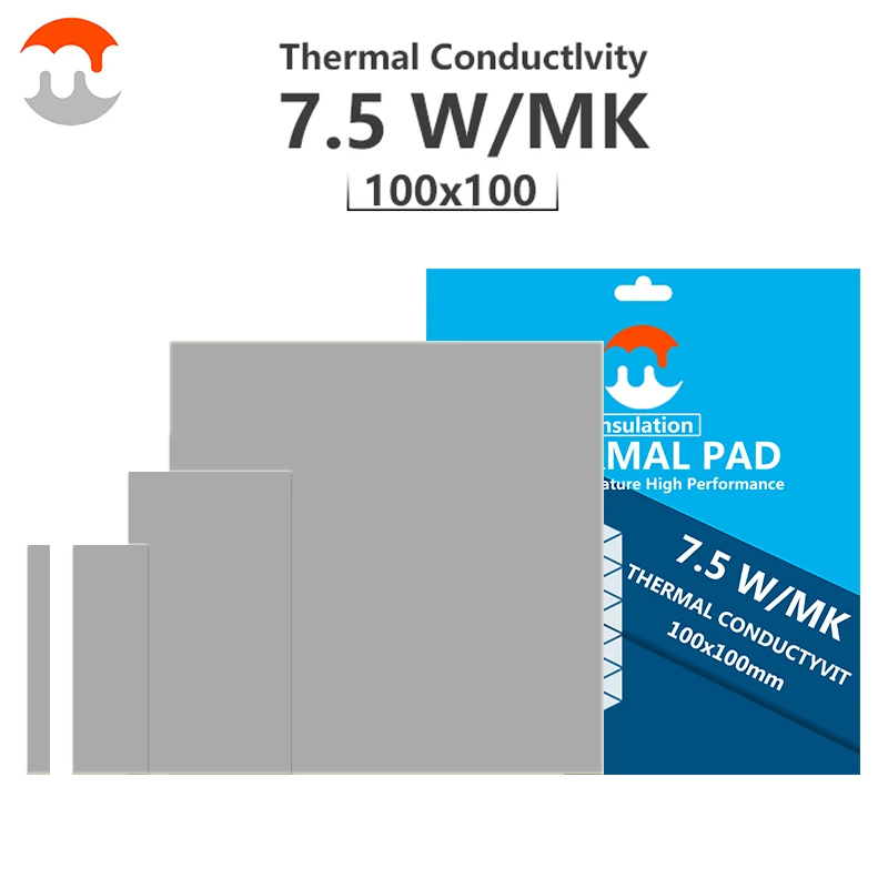 Mj Thermische Pad 6.2W 7.5W/Mk Gpu Cpu Heatsink Cooling Geleidende Siliconen Pad Hoge Prestaties Thermische Pads multi Size Dikte