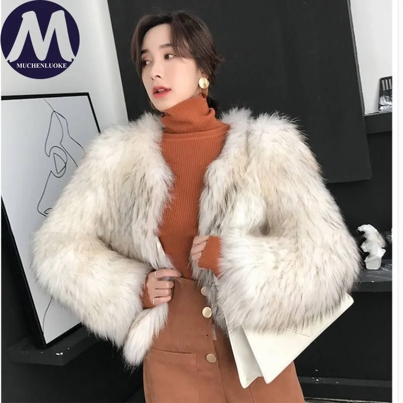 

Women's Fur Coat Winter Korean Fashion Imitation Fox Fur O Neck Street Trends Coats Casual Loose Short Thickening Plush Jacket