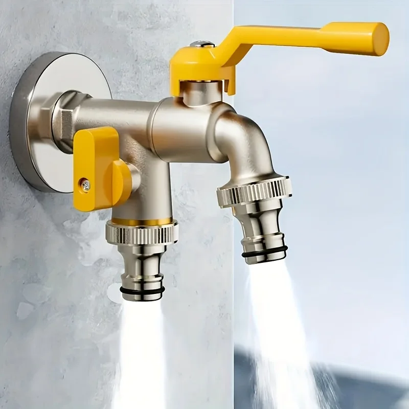 torneira-de-Agua-com-saida-dupla-1-peca--uma-entrada-duas-saidas-com-interruptor-separado-para-jardim-cozinha-externa-varanda-e-maquina-de-lavar