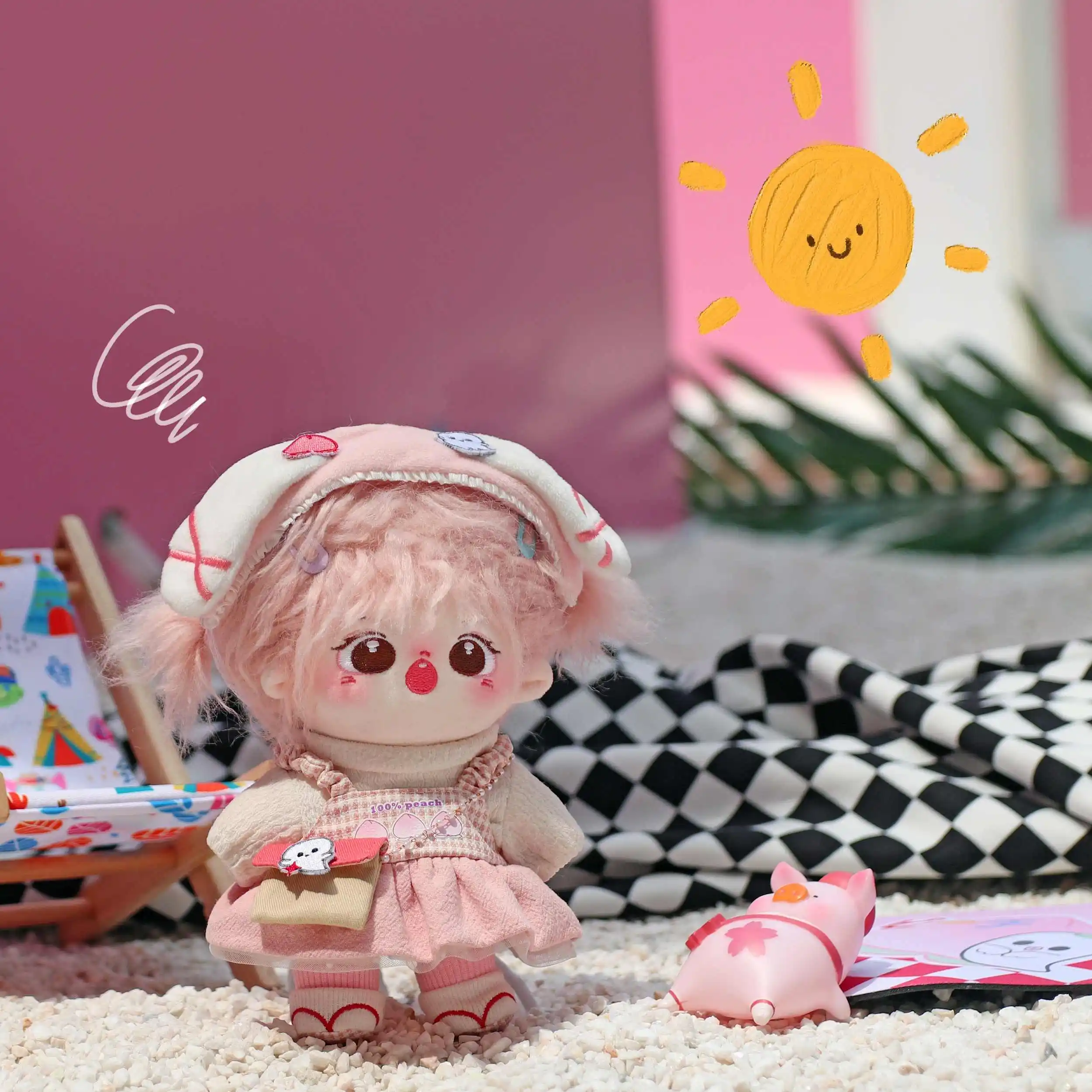 20cm Doll Clothes Peach Spirit Ghost Fashion Pink Sweet Dress Skirt Suit Stuffed Plushies Plush Doll Accessories Anime Toy Kids