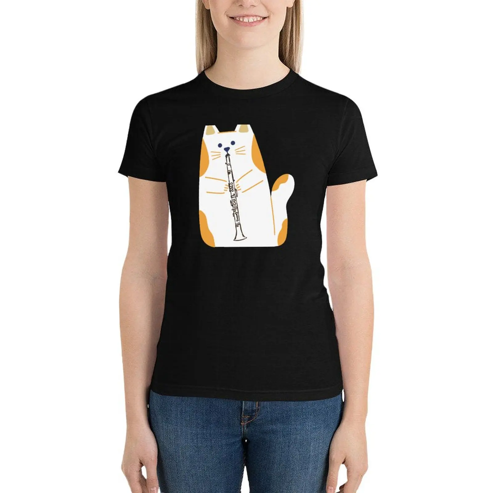 cat playing the CLARINET T-Shirt anime clothes Aesthetic clothing new edition t shirts for Women