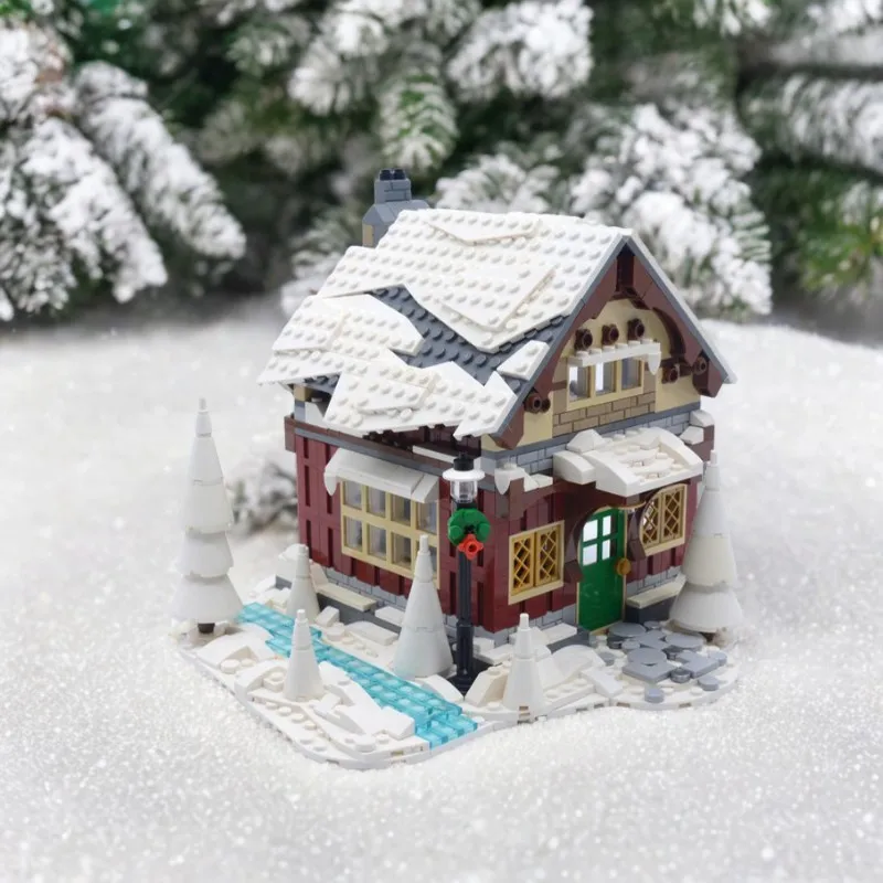

988 шт. MOC снежная кабина зимняя деревня DIY модель строительные блоки игрушки на день рождения подарок для праздничного декора