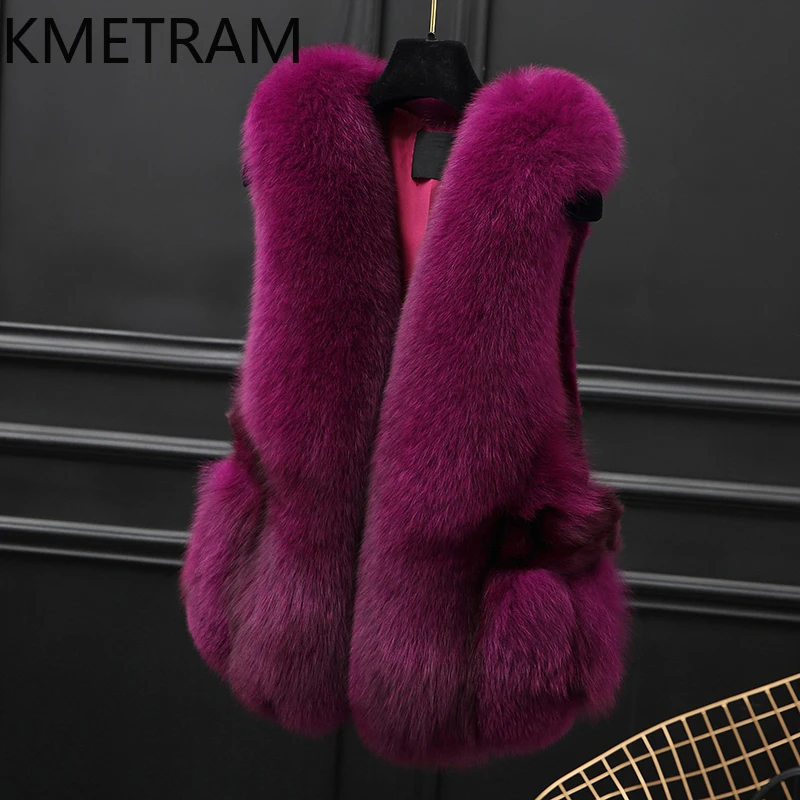 فرو الثعلب الطبيعي + فرو المنك سترة المرأة الفاخرة فروي بلا أكمام سترة الفراء الحقيقي امرأة ملابس الشتاء الجديدة في ملابس خارجية 2025 شوهبا