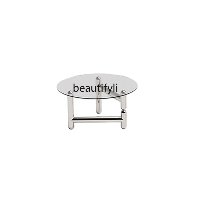 

Customized round Tea Table Stainless Steel Glass Balloon Dog Designer Small Apartment Modern Minimalist Mid-Ancient Table