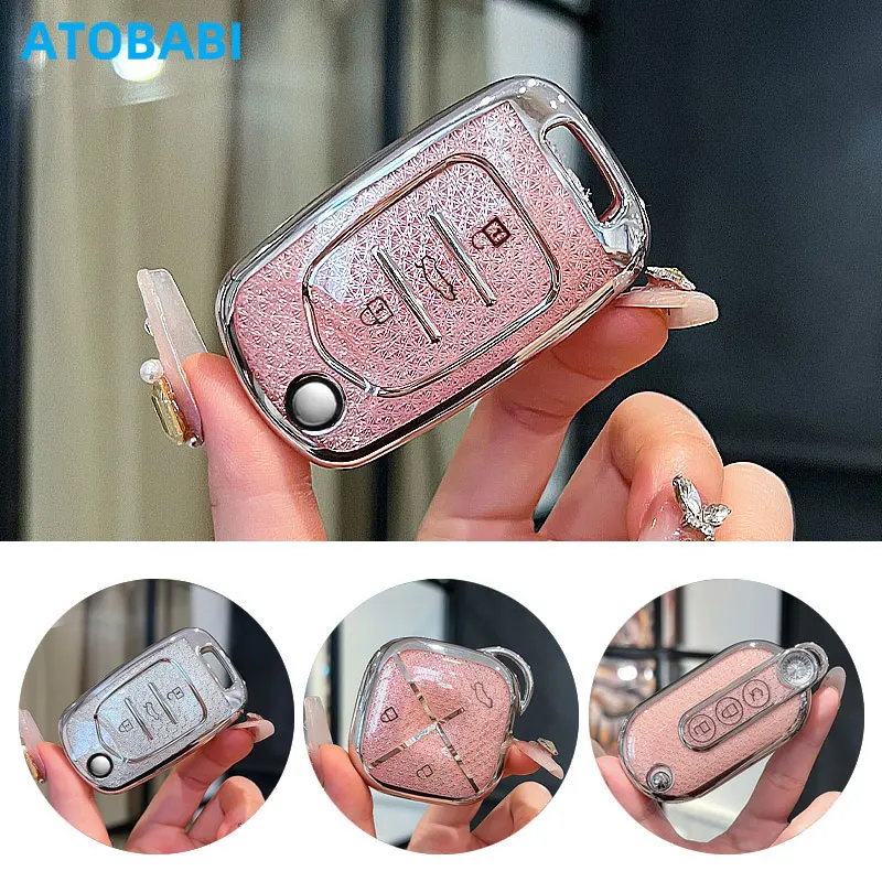 

Crystal Style TPU Car Key Cover Remote Fobs Case Bag For Chevrolet N400 Tornado Wuling Hongguang S Glory V Baojun 560 630 730 EV