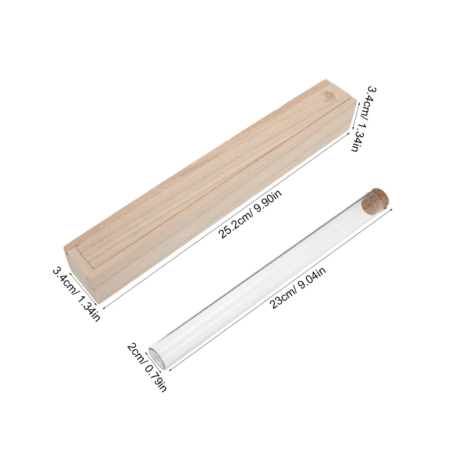 Wood Incense Holder Box with Slide Out Lid and Glass Tube 21cm Stick Storage Organizer for Home Yoga