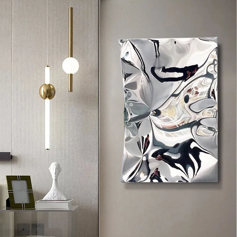 Light luxury metal high-end art decorative painting 3d three-dimensional stainless steel relief mural painting