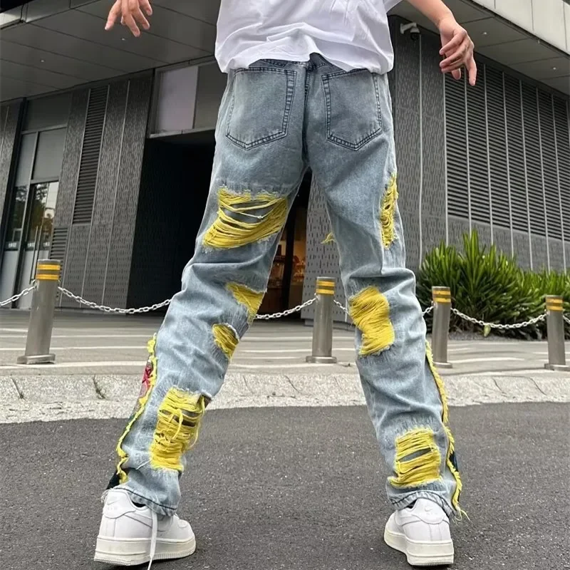 

2024 Ropa Grunge Y2K Streetwear Baggy Stacked Ripped Jeans Pants Men Clothing Graphic Embroidery Hip Hop Denim Trousers Pantalon