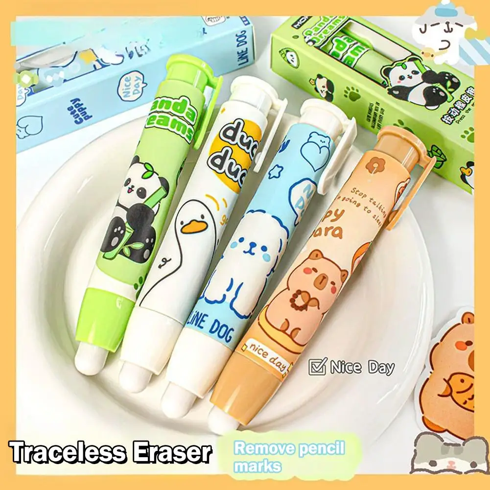 Kawaii Capybara Eraser Cute Cartoon Push Button Pencil Eraser, Leaves No Marks or Shavings, Fun Novelty School & Office Supplies
