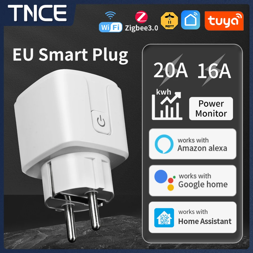 Tnce Tuya 16a/20a Wifi Smart Socket Eu Smart Plug Met Power Monitoring Timing Functie Voice Control Met Alexa Google Hom