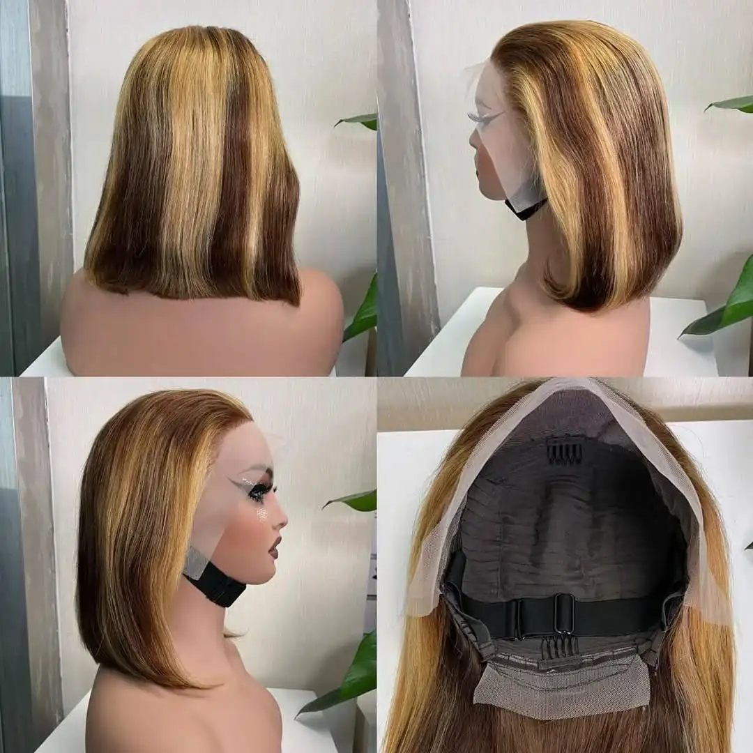 Bob 13x4 Perücke Echthaar Spitze Front Perücke Echthaar vor gezupft Spitze Frontal Perücke transparent Bob