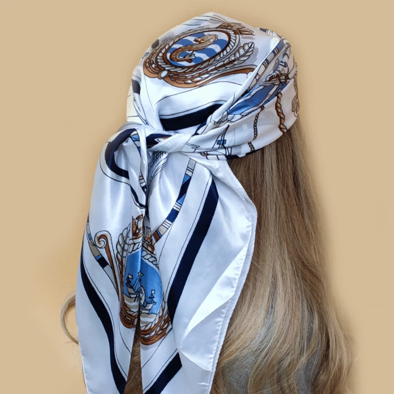 90*90cm Fashion Handkerchief Neck Scarf Women Small Shawl Silk Satin Hair Female Square Headband Bandana Head muffler beach wrap