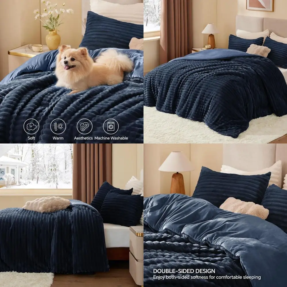 

Ультрамягкий и теплый комплект постельного белья темно-синего цвета, плюшевый комфорт для зимы, с 1 наволочкой
