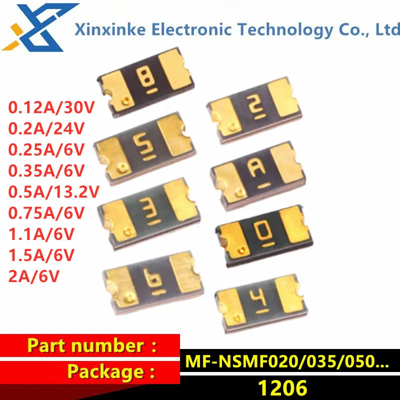 50PCS 1206 0.12/0.2/0.25/0.35/0.5/0.75/1.1/1.5/2A SMD Fuse MF-NSMF020/035/050/075/110/150/200 Self-resetting Fuse 30V 24/13.2/6V