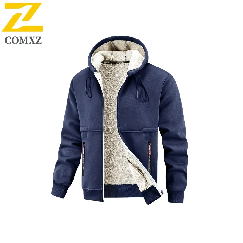 COMXZ الخريف والشتاء سترة مبطنة بالقطن معطف الصوف البربري للرجال عادية دافئة يندبروف سميكة الدافئة مقنعين سترة للرجال