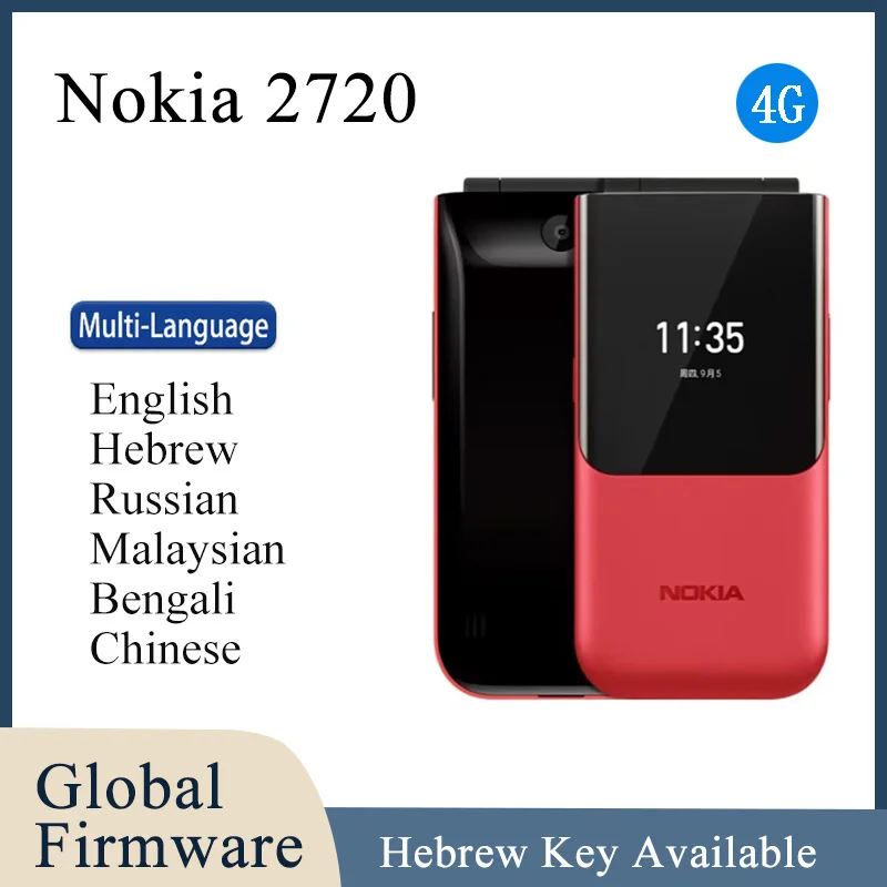 هاتف Nokia 2720 4G CPUQualcomm Snapdragon 205 سعة البطارية 1500 مللي أمبير في الساعة هاتف مستعمل أصلي