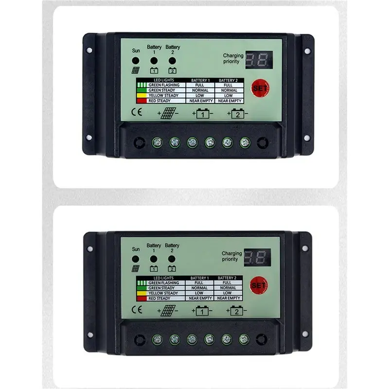 AC62-2X Dual Battery Solar Charge Controller PWM 12V 24V System Batteries Power Panel Regulator Charger(20A)