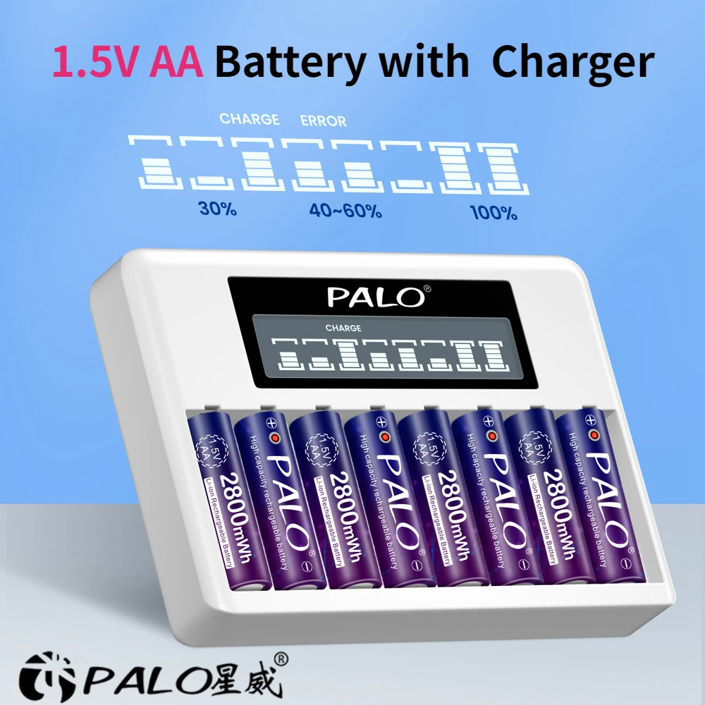 PALO 1.5V AA Li-ion Rechargeable Battery with Charger For Clock Toys Camera 1.5 Volts 2A Batteria Cells for Remote Control